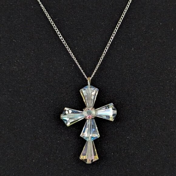 (2/$20) V. Dainty AB Crystal Cross Pendant Necklace - Picture 3 of 5